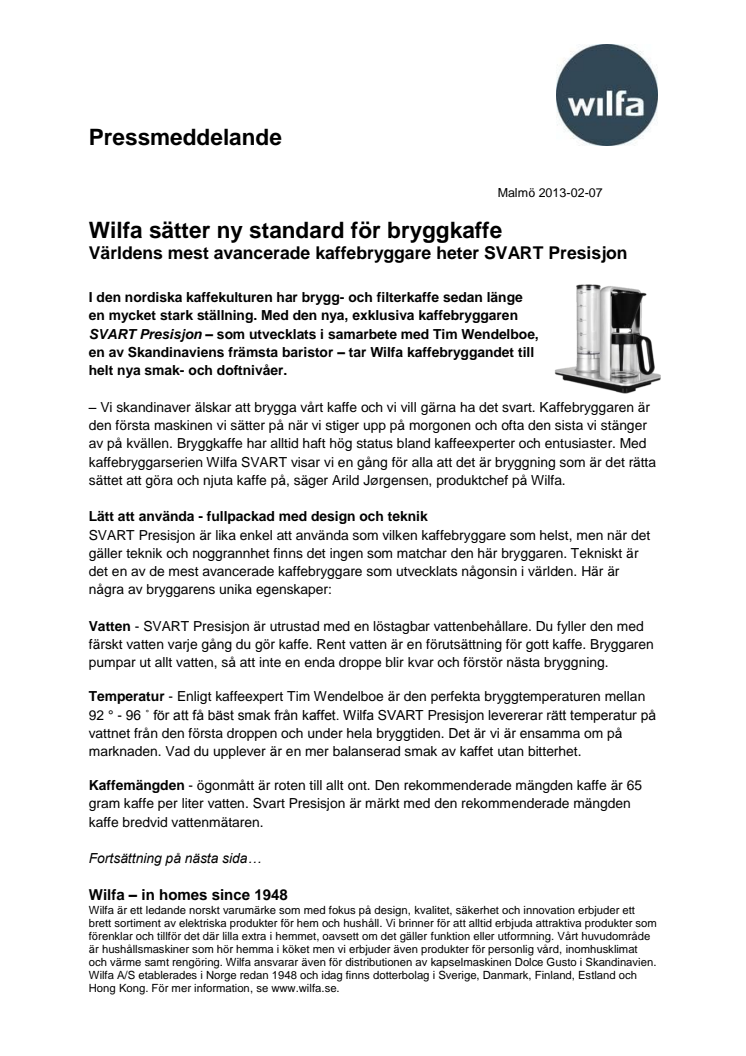 Världens mest avancerade kaffebryggare heter SVART Presisjon