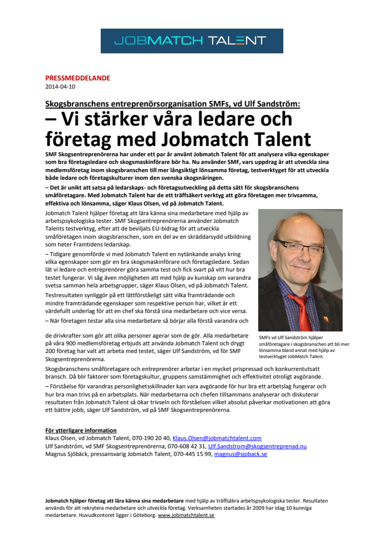 Ulf Sandström SMF: "Vi stärker våra ledare och företag med Jobmatch Talent"