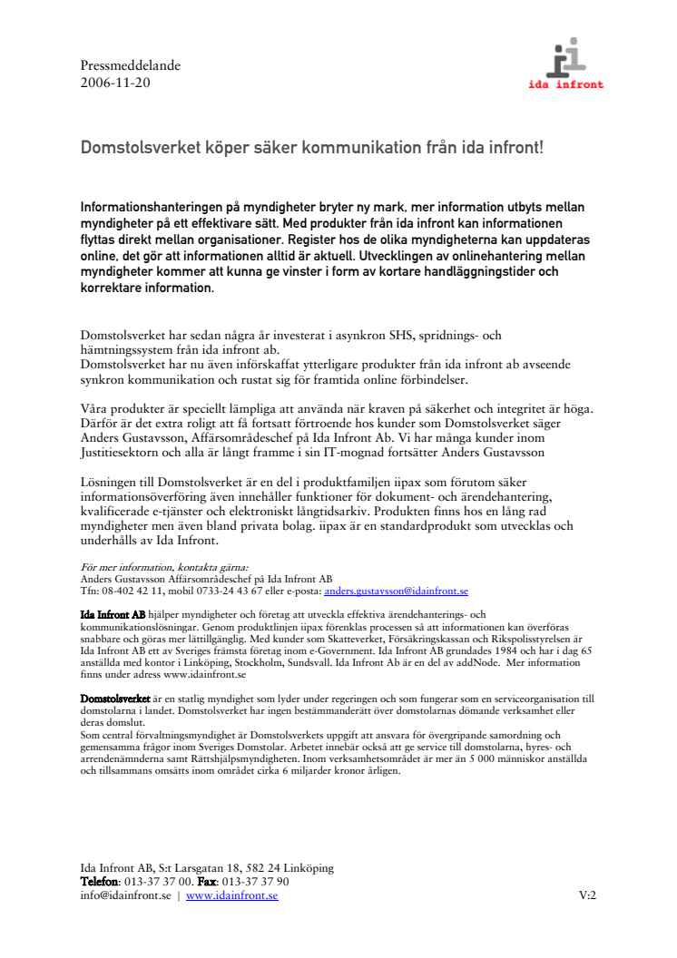 Domstolsverket köper säker kommunikation från ida infront!