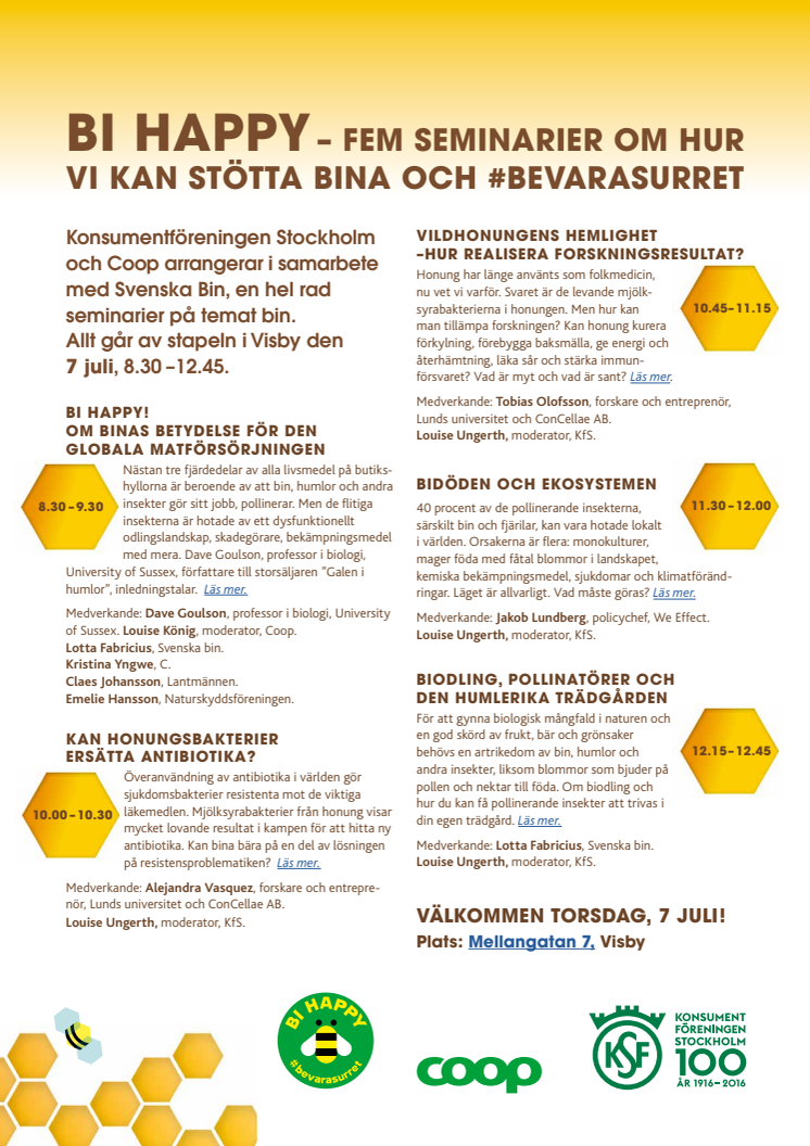 Inbjudan till fem seminarier om bin, 7 juli, Visby