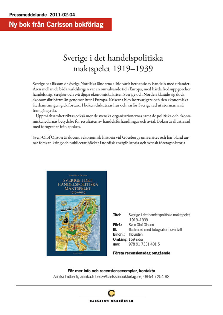 Ny bok: Sverige i det handelspolitiska maktspelet 1919–1939