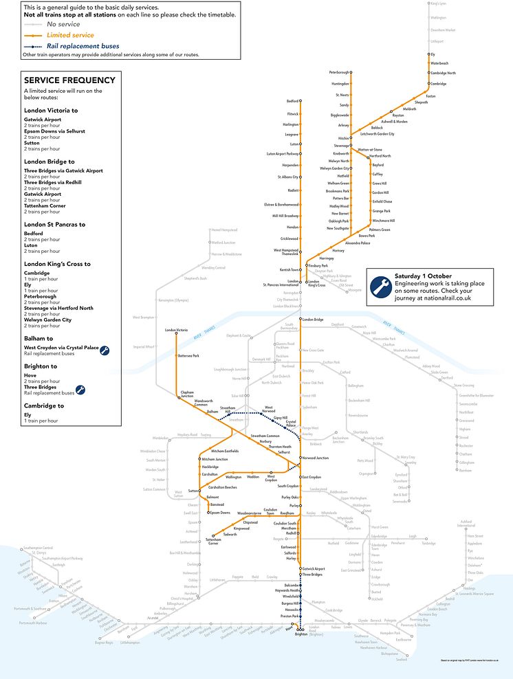 1 October 2022 strike service map GTR