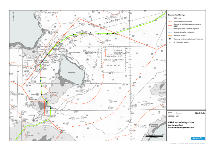 Nord Stream 2 kort alternativ rute - Danmark