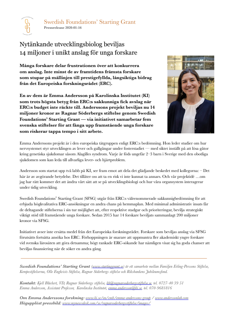 Swedish Foundations’ Starting Grant – Pressmeddelande