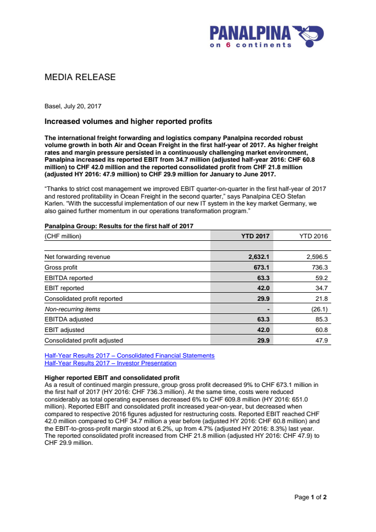 Increased volumes and higher reported profits