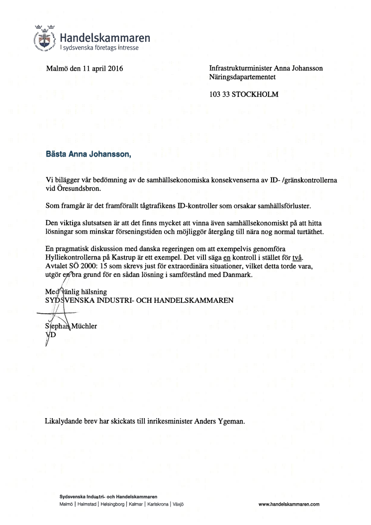 Brev till Anna Johansson angående ID-/gränskontroller