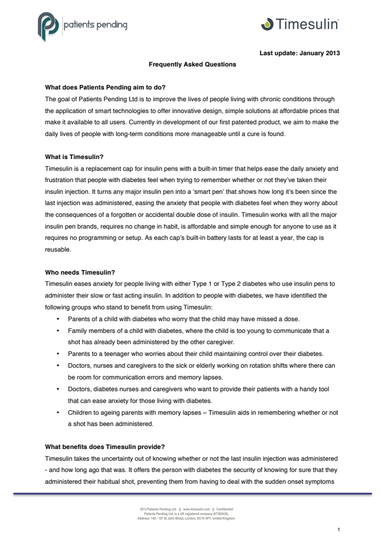 Timesulin Fact Sheet