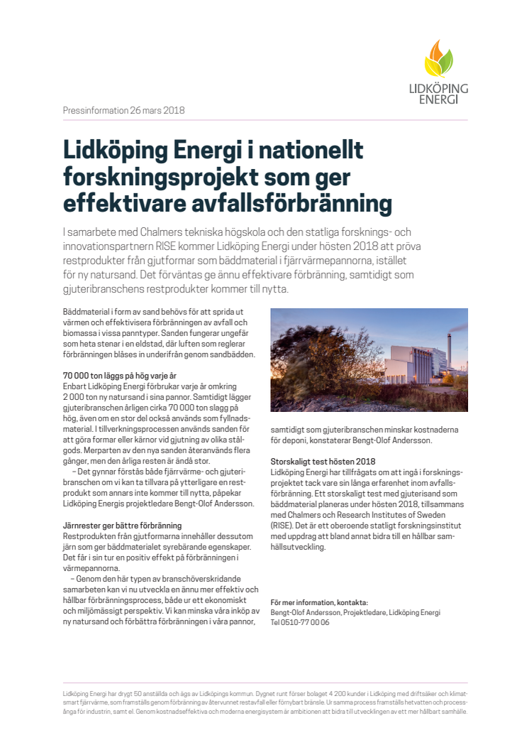 Lidköping Energi i nationellt forskningsprojekt som ger effektivare avfallsförbränning