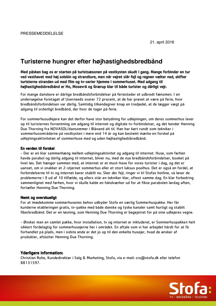 Turisterne hungrer efter højhastighedsbredbånd 