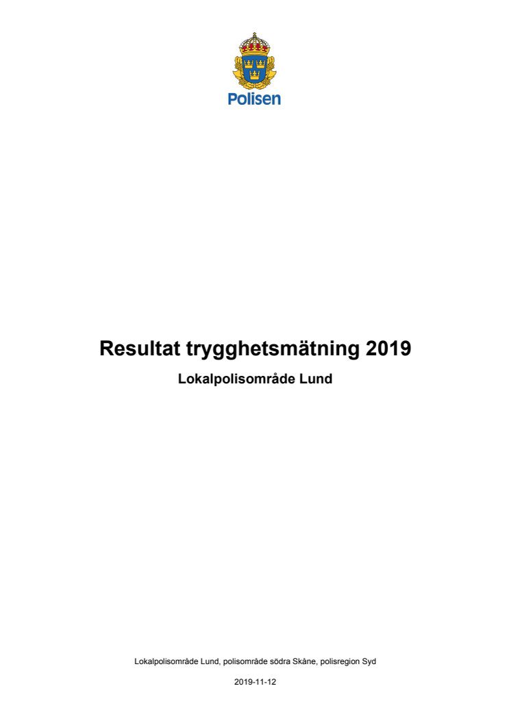 Rapport: trygghetsmätningen 2019 för Lunds kommun