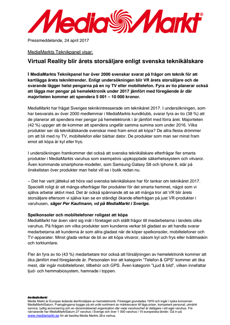 MediaMarkts Teknikpanel visar: Virtual Reality blir årets storsäljare enligt svenska teknikälskare