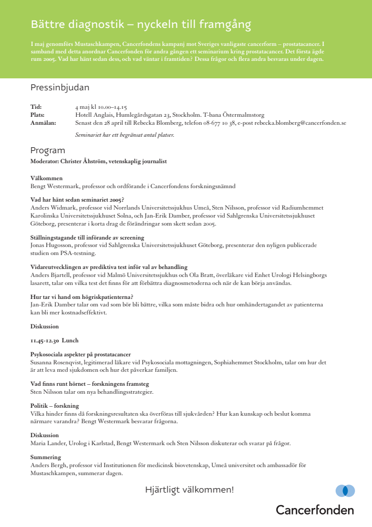 Program till seminarium om prostatacancer 4 maj 2009