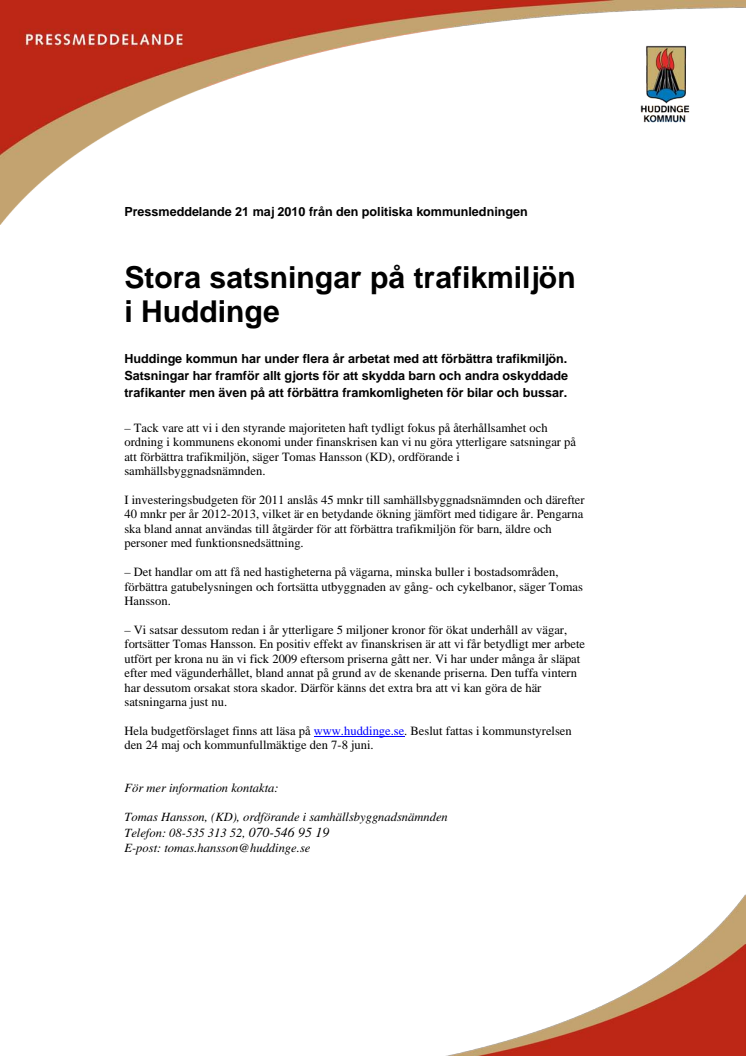 Stora satsningar på trafikmiljön i Huddinge