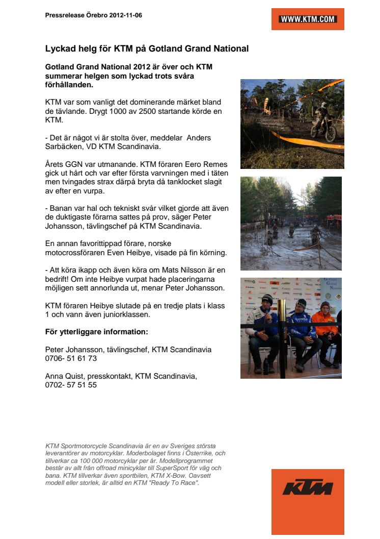 Lyckad helg för KTM på GGN 2012