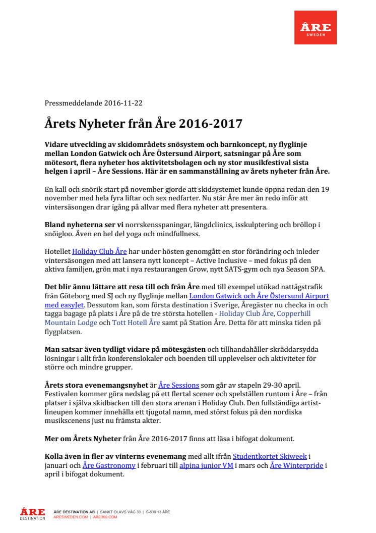 Årets Nyheter från Åre 2016-2017 ​