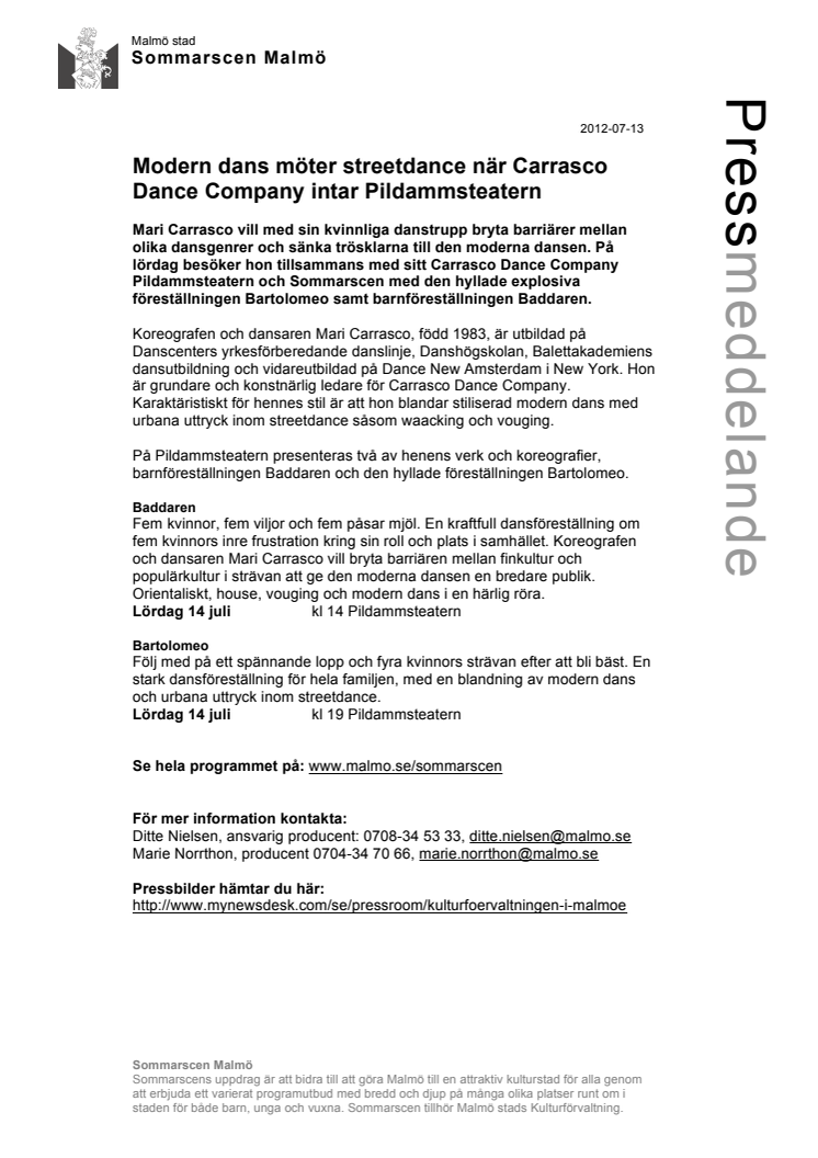 Modern dans möter streetdance när Carrasco Dance Company intar Pildammsteatern  