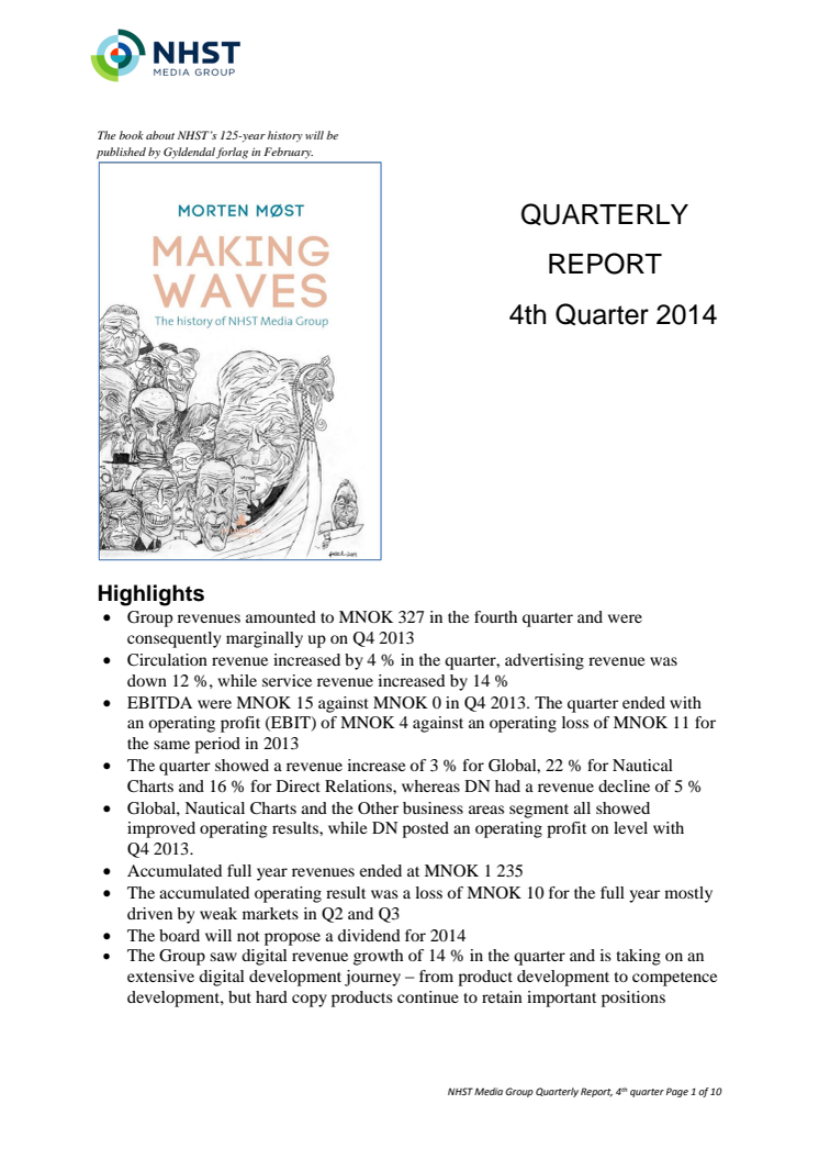 NHST Media Group - Quarterly Report fourth quarter 2014