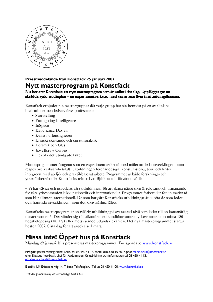 Nytt masterprogram på Konstfack