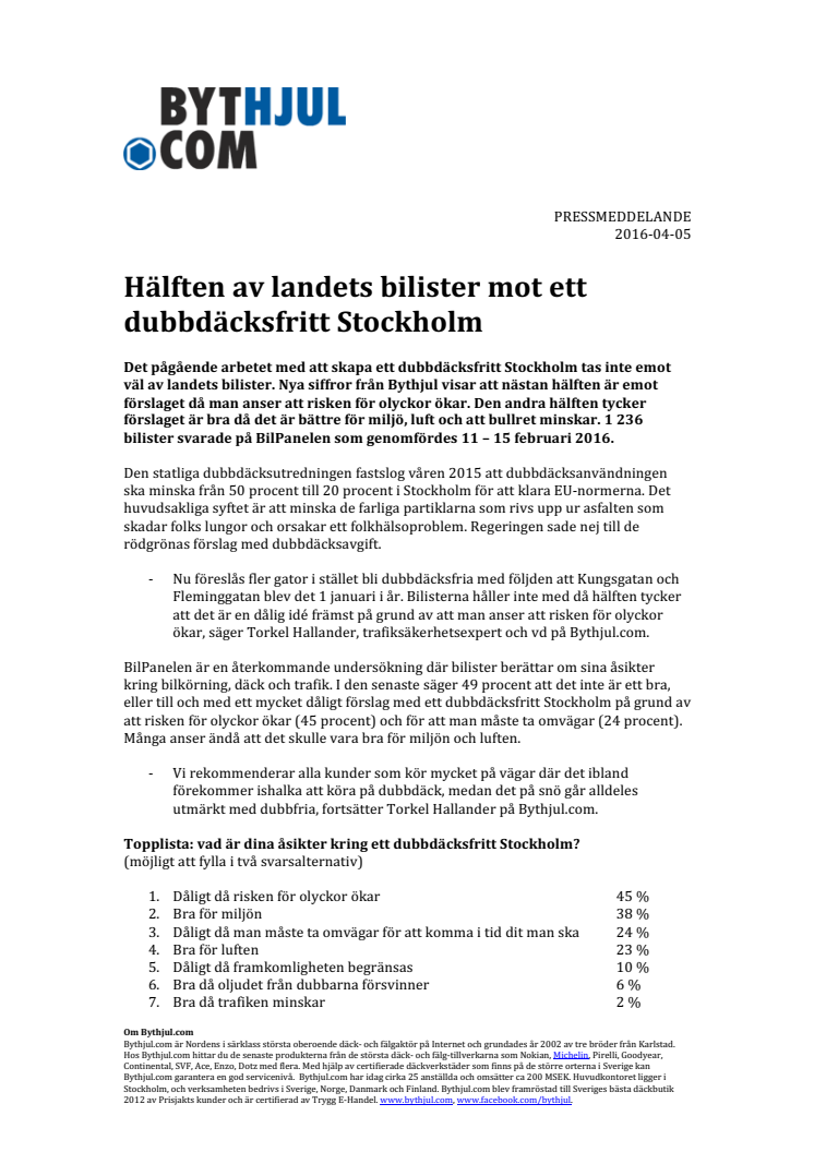 ​Hälften av landets bilister mot ett dubbdäcksfritt Stockholm
