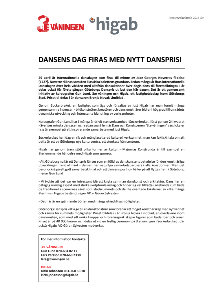 Dansens Dag firas med nytt danspris!