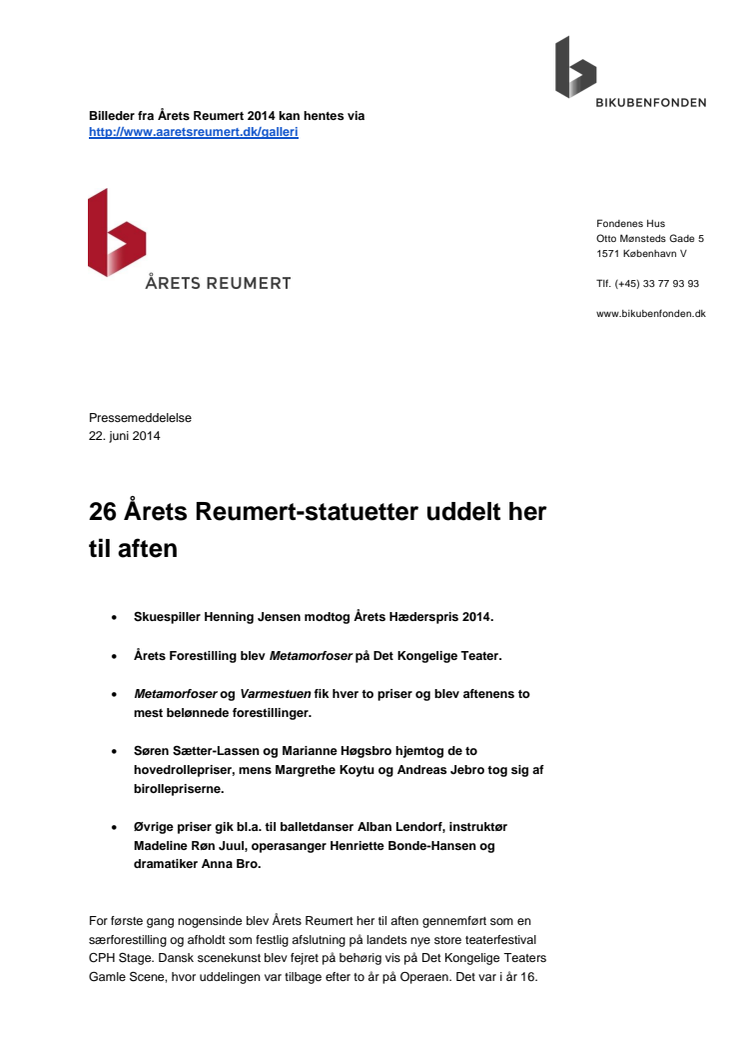 26 Årets Reumert-statuetter uddelt her til aften