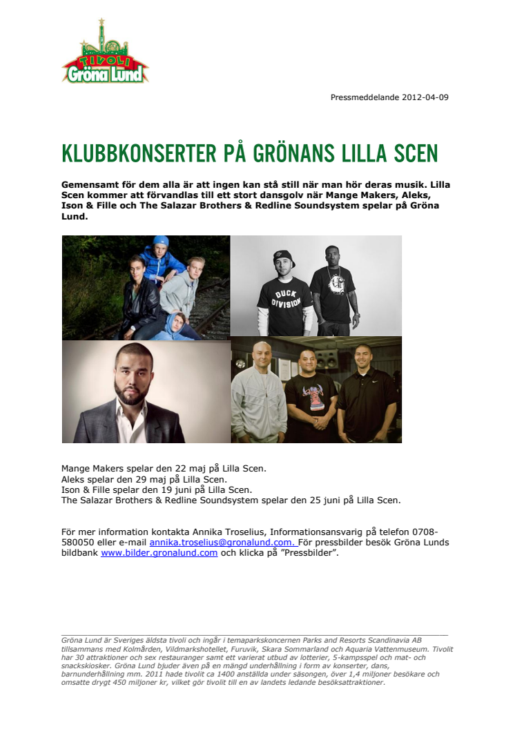 Klubbkonserter på Grönans Lilla Scen