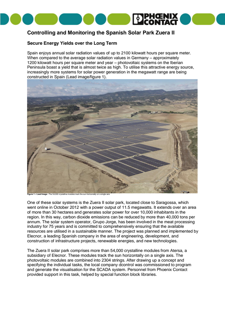 Controlling and Monitoring the Spanish Solar Park Zuera II 