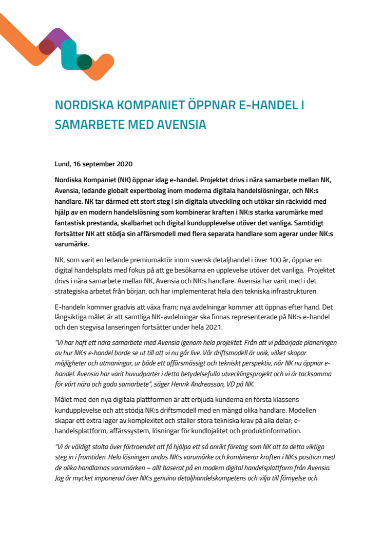 Nordiska kompaniet öppnar e-handel i samarbete med Avensia
