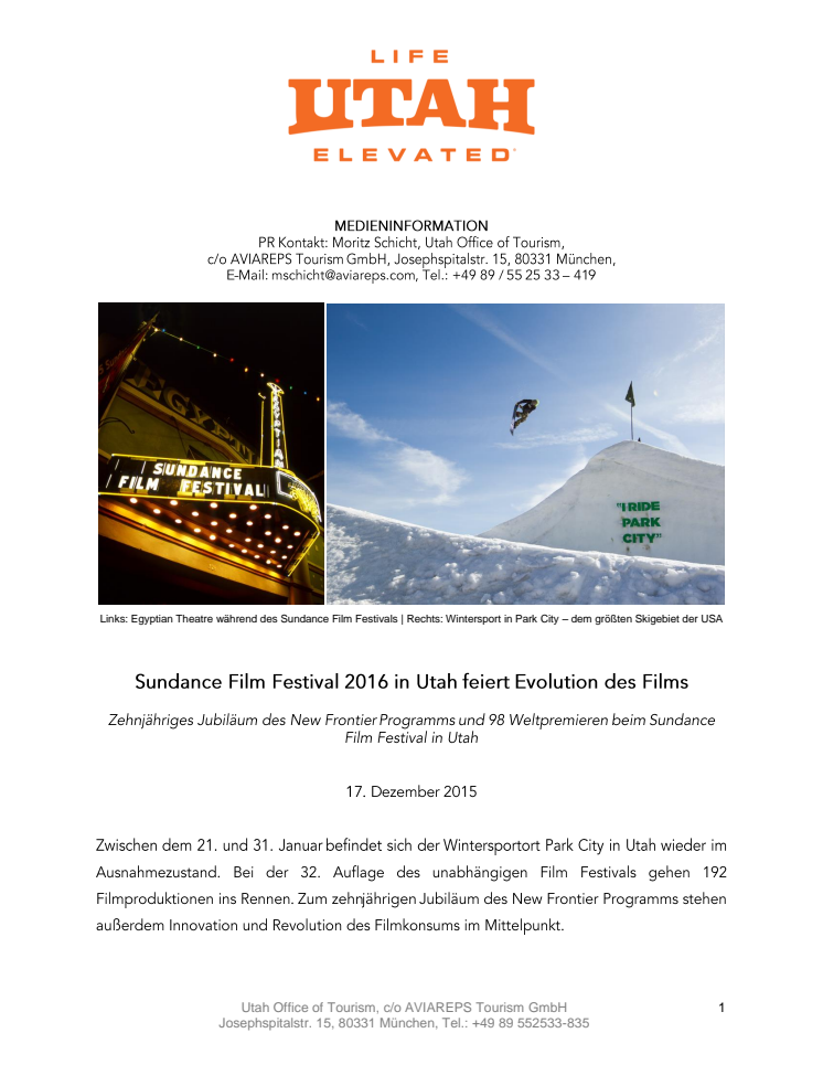 Sundance Film Festival 2016 in Utah feiert Evolution des Films