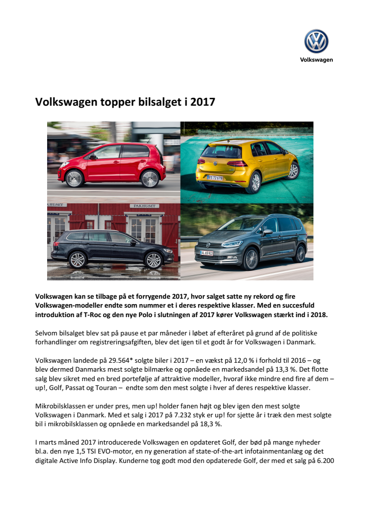 Volkswagen topper bilsalget i 2017