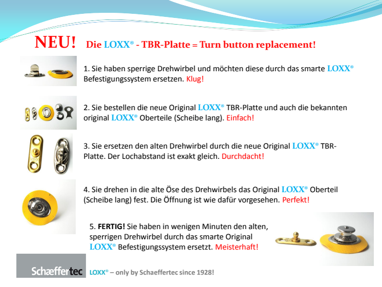 NEU!  Die LOXX® - TBR-Platte - Innovation durch Schaeffertec!