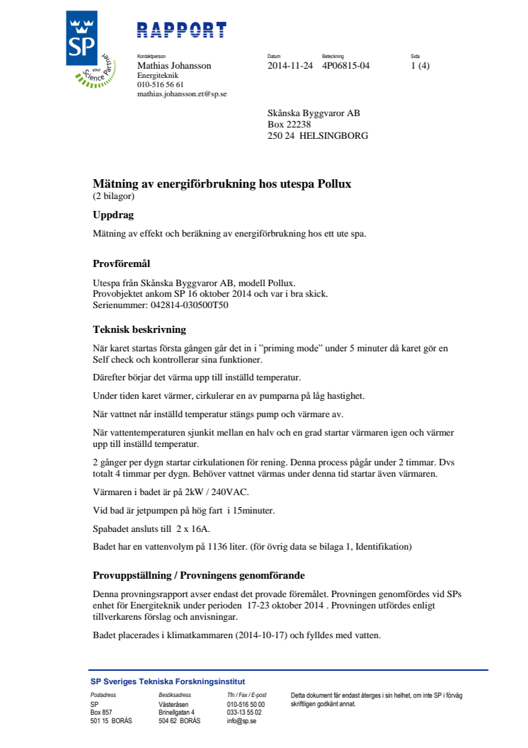 Spabad Pollux test SP