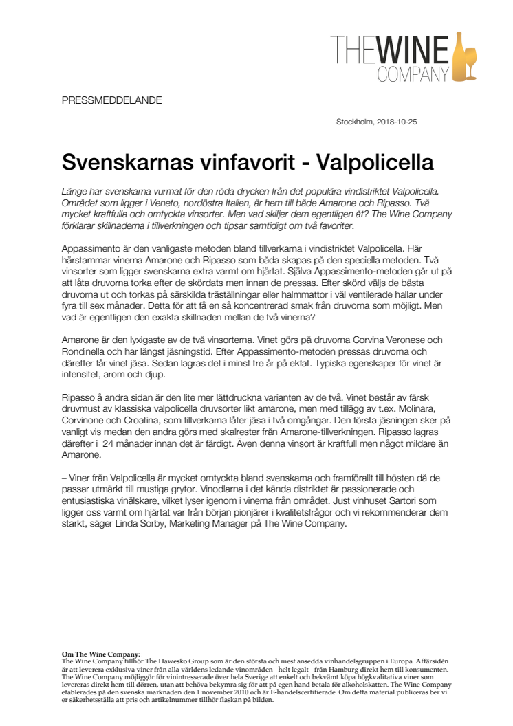 Svenskarnas vinfavorit - Valpolicella
