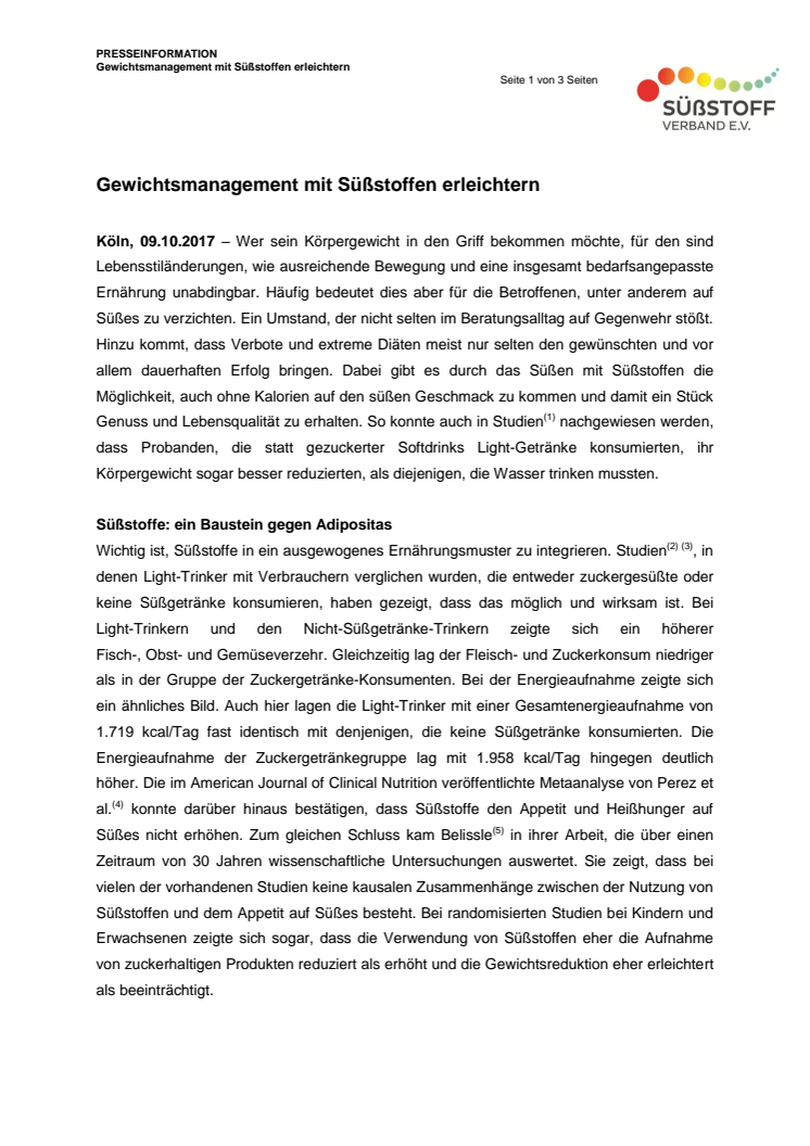Weltadipositastag: Gewichtsmanagement mit Süßstoffen erleichtern