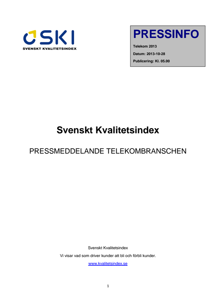 Svenskt Kvalitetsindex om Telekombranschen 2013