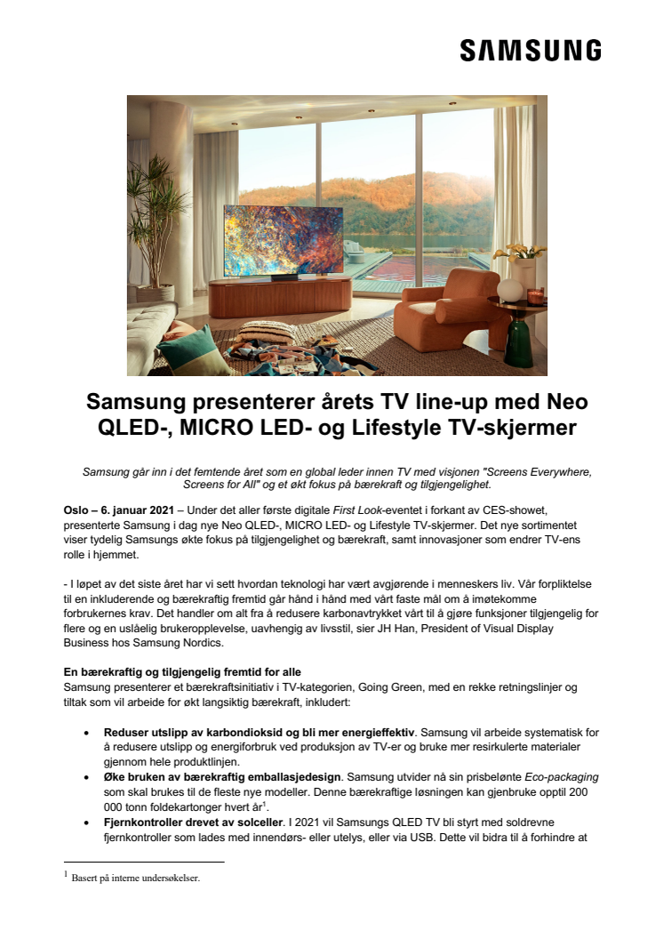  Samsung presenterer årets TV line-up med Neo QLED-, MICRO LED- og Lifestyle TV-skjermer