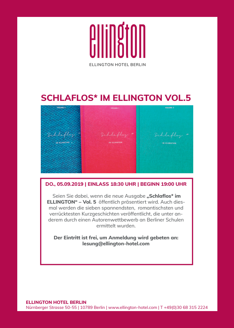 Präsentation der 5. Ausgabe des Kurzgeschichtenbuches "Schlaflos* im ELLINGTON"