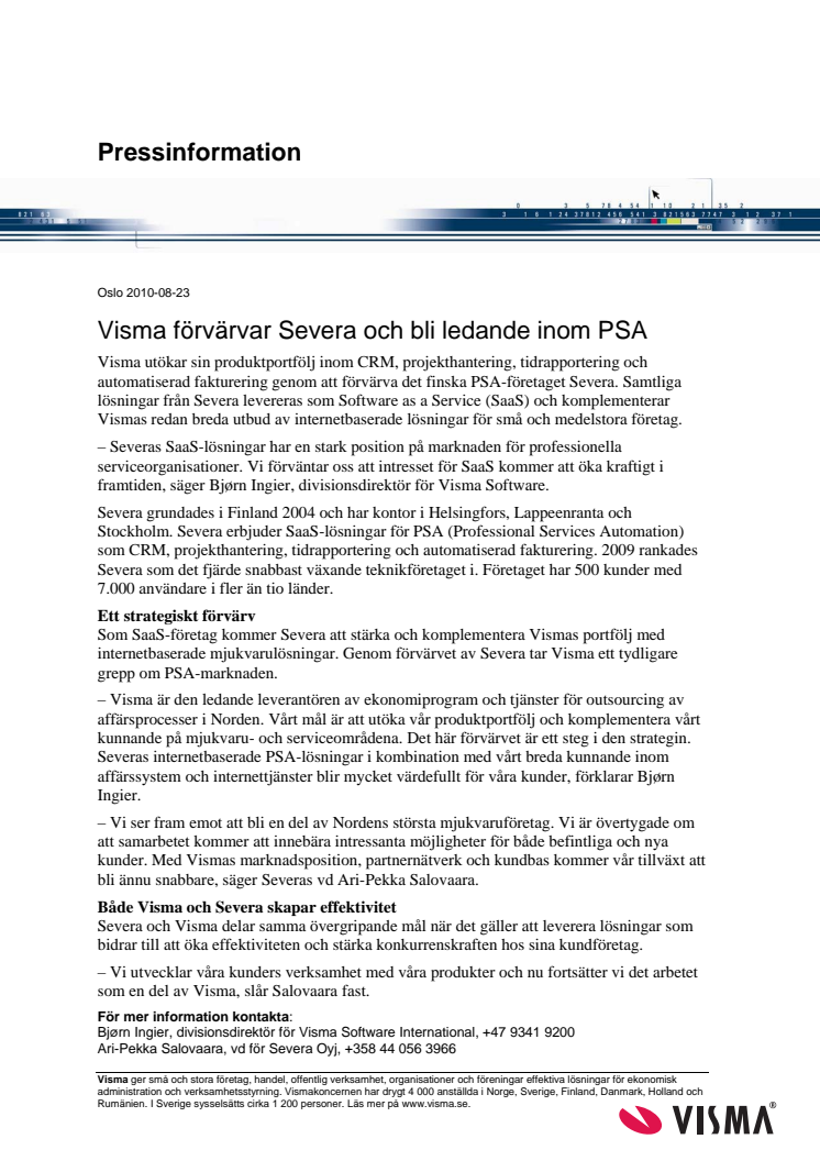 Visma förvärvar Severa och blir ledande inom PSA