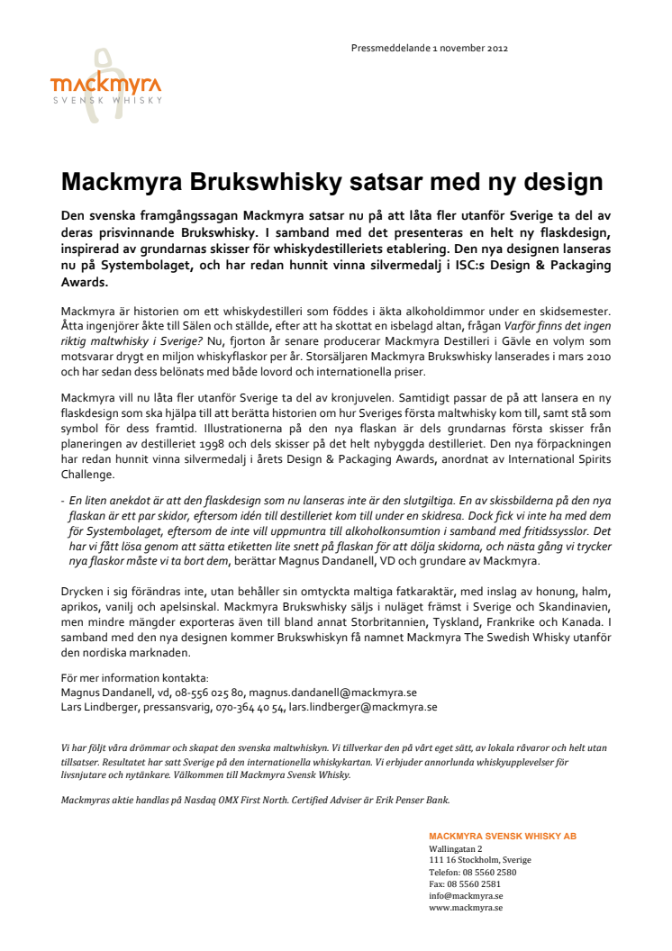 Mackmyra Brukswhisky satsar med ny design