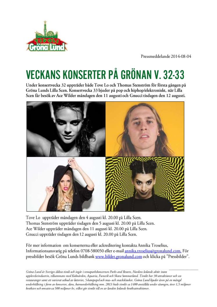 Veckans konserter på Grönan V.32-33