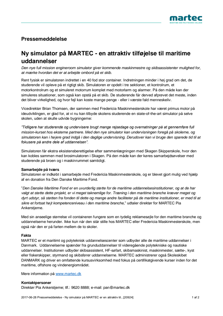 Ny simulator på MARTEC - en attraktiv tilføjelse til maritime uddannelser