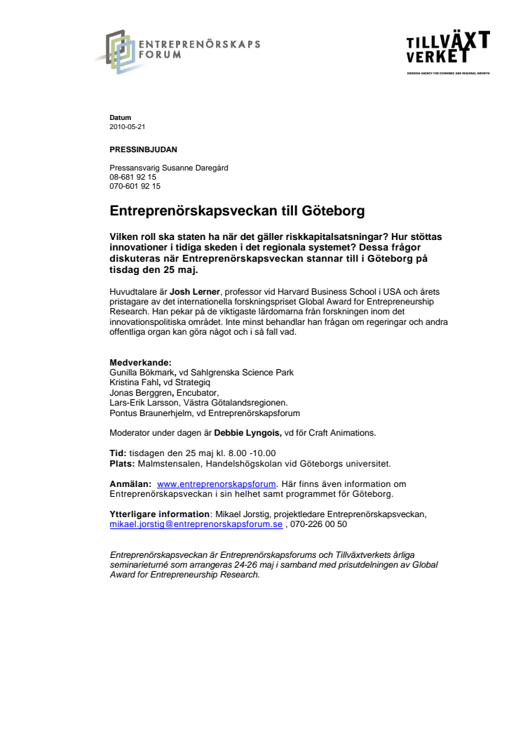 Entreprenörskapsveckan till Göteborg
