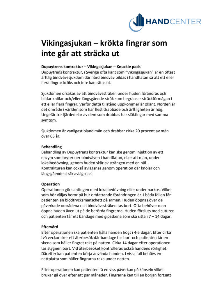 Fakta om vikingasjukan – Dupuytrens kontraktur