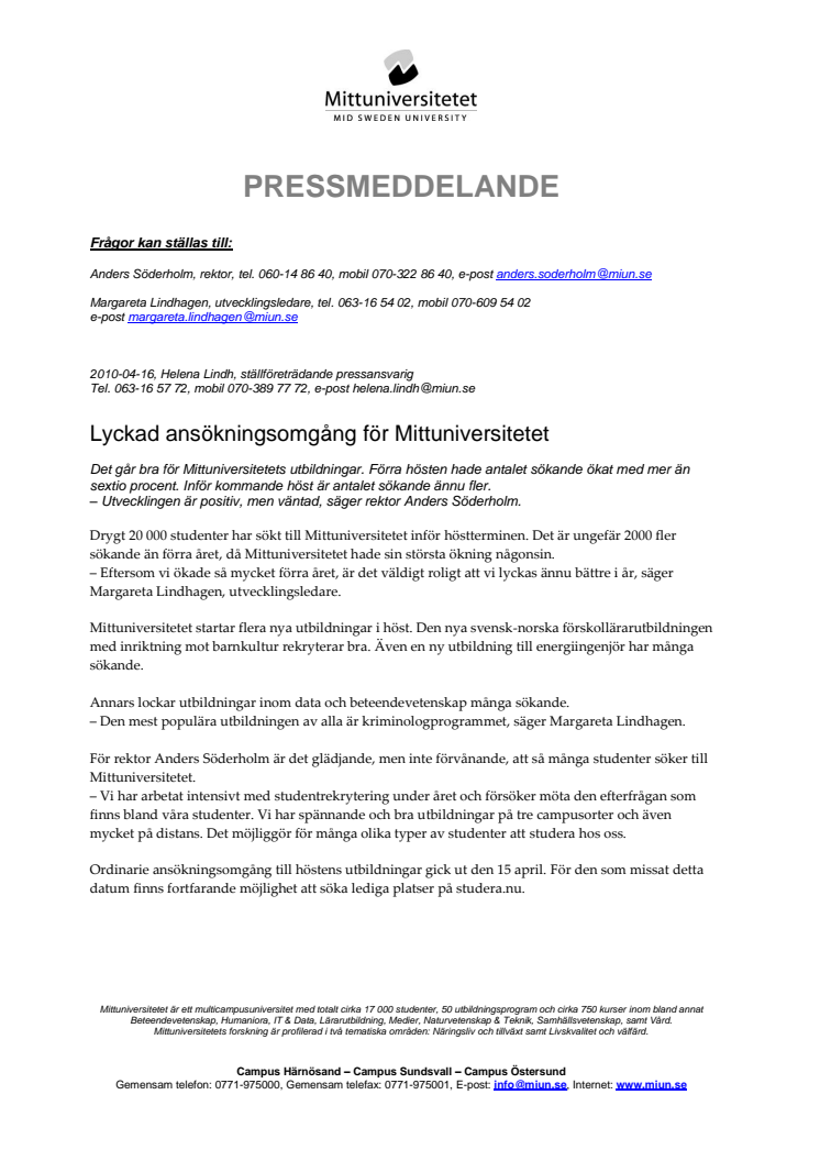 Lyckad ansökningsomgång för Mittuniversitetet