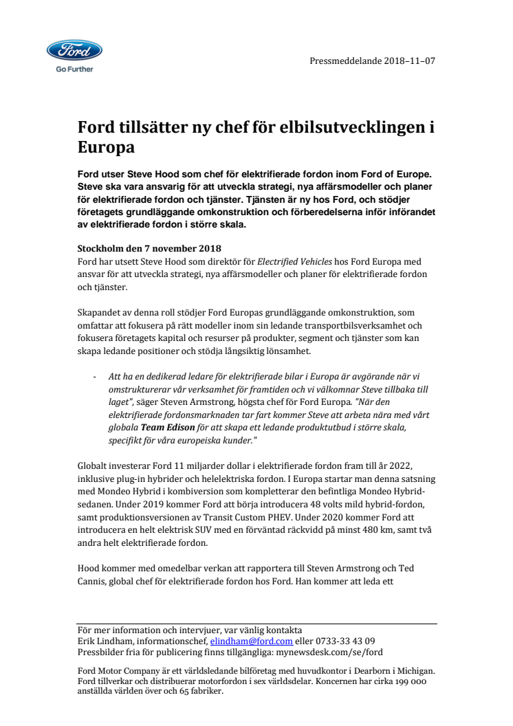 Ford tillsätter ny chef för elbilsutvecklingen i Europa  