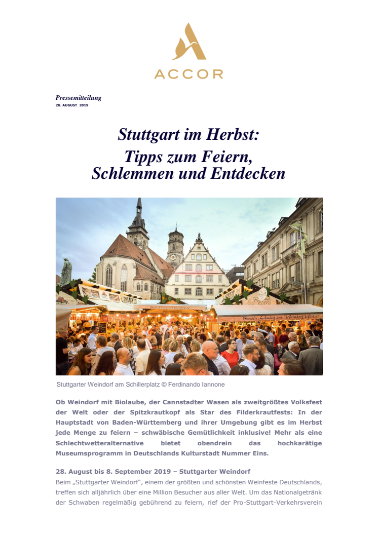 Stuttgart im Herbst: Tipps zum Feiern,  Schlemmen und Entdecken