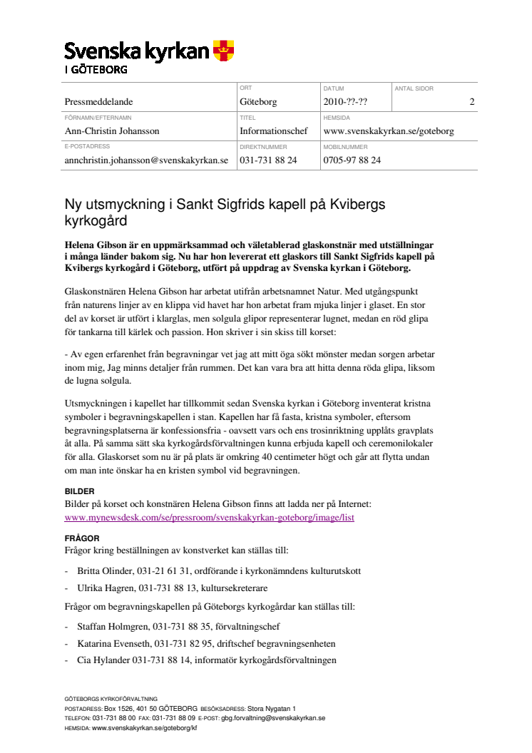 Ny utsmyckning i Sankt Sigfrids kapell på Kvibergs kyrkogård