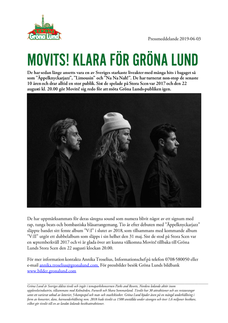 Movits! klara för Gröna Lund