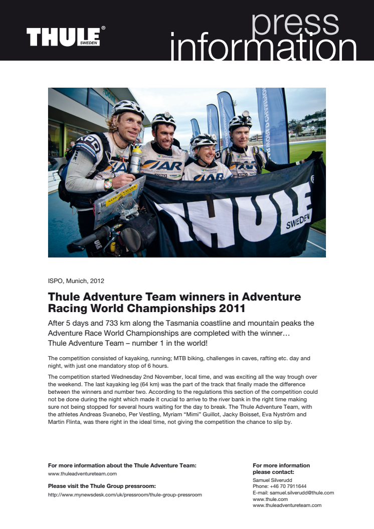 Thule Adventure Team winners in Adventure Racing World Championships 2011