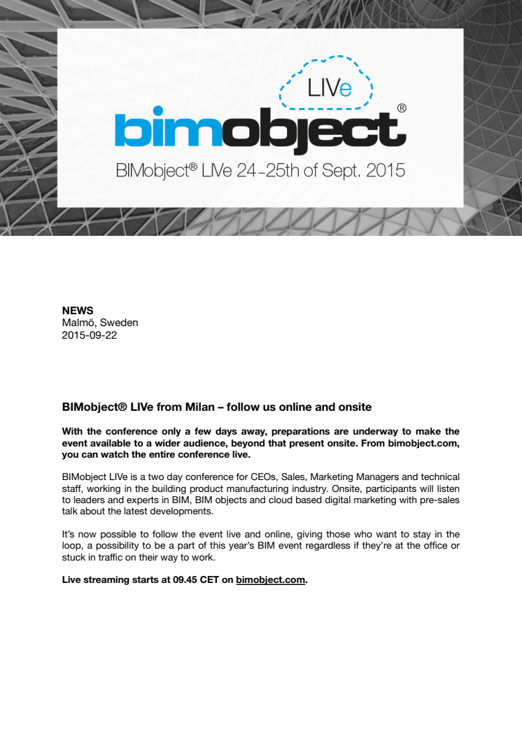 BIMobject® LIVe from Milan – follow us online and onsite